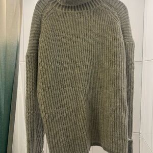 Olive Chunky Knit Turtleneck Sweater Oversized Fit